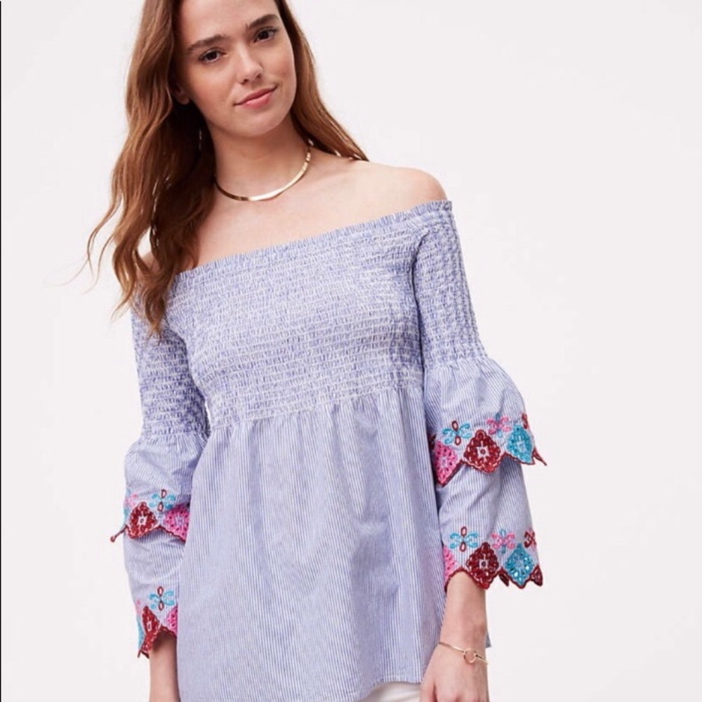 LOFT Fiesta Pin Striped Off the Shoulder Top